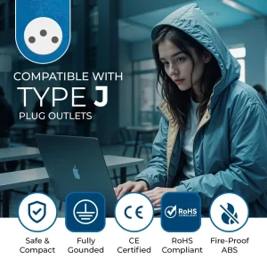 Switzerland Travel Adapter - 2 in 1 - Type J - Compact Design (US-11A) - view 7