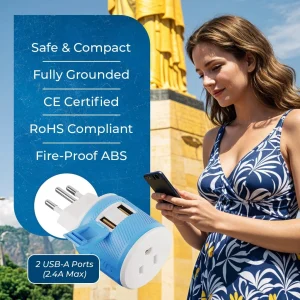 Brazil Travel Adapter - 3 in 1 - 2 USB - Type N - Compact Design (U2U-11C) - view 10