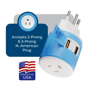 Brazil Travel Adapter - 3 in 1 - 2 USB - Type N - Compact Design (U2U-11C) - view 2