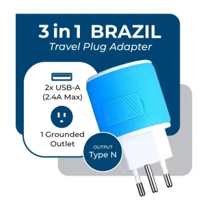 Brazil Travel Adapter - 3 in 1 - 2 USB - Type N - Compact Design (U2U-11C) - view 3