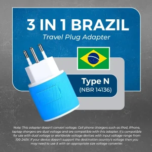 Brazil Travel Adapter - 3 in 1 - 2 USB - Type N - Compact Design (U2U-11C) - view 4