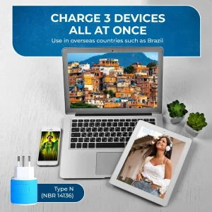 Brazil Travel Adapter - 3 in 1 - 2 USB - Type N - Compact Design (U2U-11C) - view 9