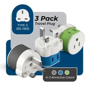 UK, Dubai Travel Adapter - 2 in 1 - Type G - Compact Design (US-7) - view 2