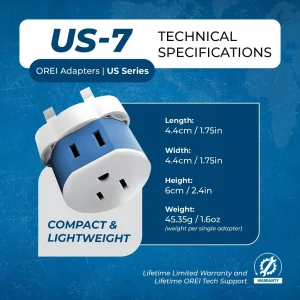 UK, Dubai Travel Adapter - 2 in 1 - Type G - Compact Design (US-7) - view 5