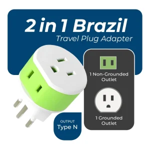 Brazil Travel Adapter - 2 in 1 - Type N - Compact Design (US-11C) - view 3