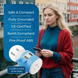 Denmark Travel Adapter - 3 in 1 - 2 USB - Type K - Compact Design (U2U-20) - view 9