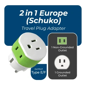Germany, France Travel Adapter - 2 in 1 - Type E/F - Compact Design (US-9) - view 3