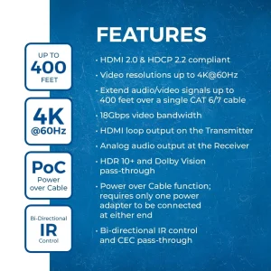 4K HDBaseT HDMI™ Extender (Loop) - 400ft (cat6) (UHD-EXB400R-K) - view 8