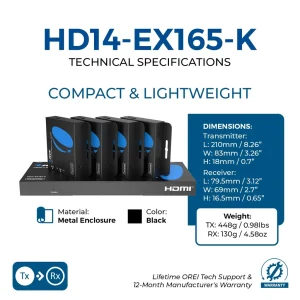 4K@30Hz 1x4 HDMI™ Extender Splitter (Loop) - 230ft (cat6)-HD14-EX165-K - view 5