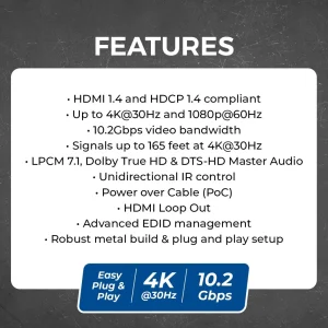 4K@30Hz 1x8 HDMI™ Extender Splitter (Loop) - 230ft (cat6)-HD18-EX165-K - view 9