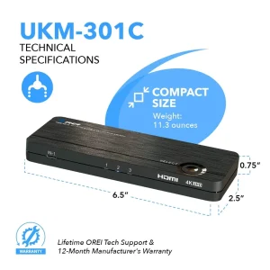 Ultra HD 4K 3x1 HDMI KVM Switch Keyboard & USB Peripheral Control (UKM-301C) - view 5