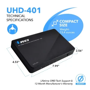 4K@60hz 4-port HDMI™ Switch (Audio Extract)-UHD-401 - view 5
