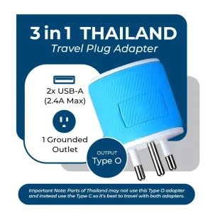 Thailand Travel Adapter - 3 in 1 - 2 USB - Type O - Compact Design (U2U-18) - view 2