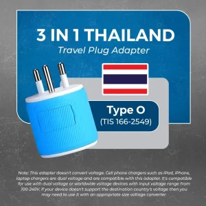 Thailand Travel Adapter - 3 in 1 - 2 USB - Type O - Compact Design (U2U-18) - view 4