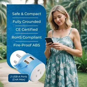 Thailand Travel Adapter - 3 in 1 - 2 USB - Type O - Compact Design (U2U-18) - view 9