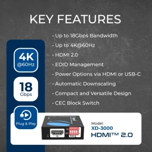 4K HDMI Signal Manager Supports HDMI 2.0, HDCP 2.3 - Downscale from 4K to 1080p (XD-3000) - view 7