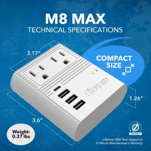 World Travel Adapter Plug International- All in One- 3 USB- Compact Design (M8 Max) - view 9