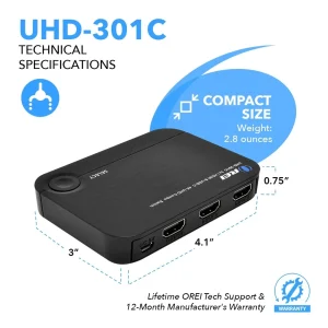 4K 3x1 HDMI Switch 2 HDMI + USB-C Input (UHD-301C) - view 5