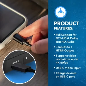 4K 3x1 HDMI Switch 2 HDMI + USB-C Input (UHD-301C) - view 7