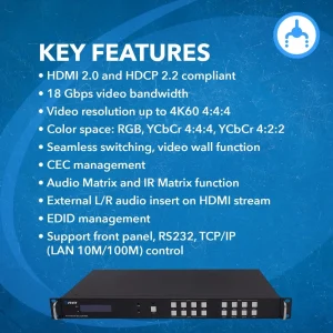 4K@60hz 4x4 HDMI™ Matrix w/ Video Wall (Seamless, Audio Extract)-UHD-404VW - view 7
