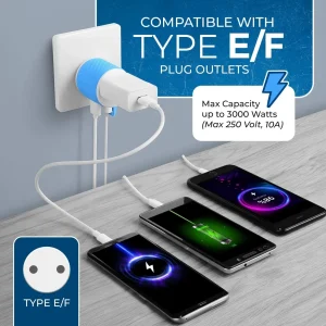 Europe, France Travel Adapter - 3 in 1 - 2 USB - Type E/F - Compact Design (U2U-9) - view 6