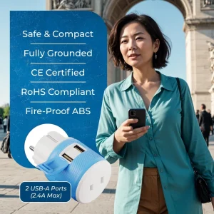 Europe, France Travel Adapter - 3 in 1 - 2 USB - Type E/F - Compact Design (U2U-9) - view 9