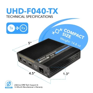 4K HDMI Extender Balun Over Fiber Optic Cable, HDR10, ARC & RS-232 Up to 40 KM - One to Many (Transm - view 3