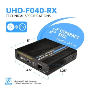 4K HDMI Extender Balun Over Fiber Optic Cable, HDR10, ARC & RS-232 Up to 40 KM - One to Many (Transm - view 4