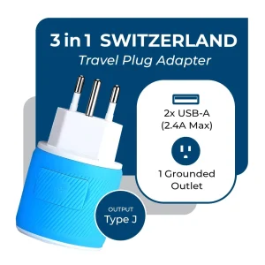 Switzerland Travel Adapter - 3 in 1 - 2 USB - Type J - Compact Design (U2U-11A) - view 2