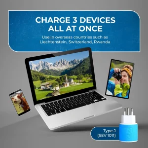 Switzerland Travel Adapter - 3 in 1 - 2 USB - Type J - Compact Design (U2U-11A) - view 4