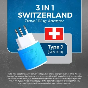 Switzerland Travel Adapter - 3 in 1 - 2 USB - Type J - Compact Design (U2U-11A) - view 6