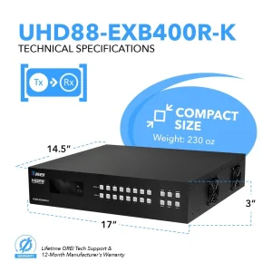 4K HDBaseT 8x8 HDMI™ Extender Matrix (Loop) - 400ft (cat6)-UHD88-EXB400R-K - view 5