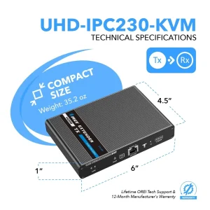4K KVM HDMI Extender Over CAT6/CAT7 Cable Up to 230 Ft Keyboard & Mouse Over Network (UHD-IPC230-KVM) - view 5