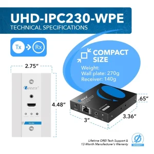 4K HDMI Extender Over Single CAT6/7 With 4K@60Hz Wall Plate Transmitter, HDR & IR Control Upto 230ft - view 5