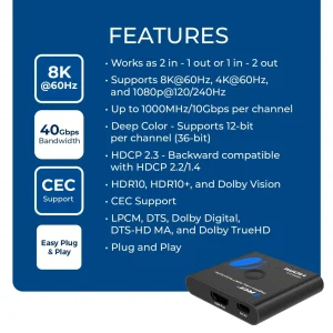 8K@60Hz 2-Way HDMI™ Switch/Splitter (UHDS-212) - view 8