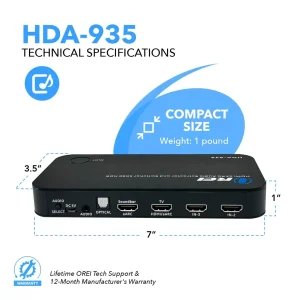 Dual HDMI eARC Audio Extractor 4K@60Hz with Optical Port & 3.5mm jack, 18Gbps bandwidth (HDA-935) - view 5