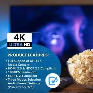 Dual HDMI eARC Audio Extractor 4K@60Hz with Optical Port & 3.5mm jack, 18Gbps bandwidth (HDA-935) - view 7