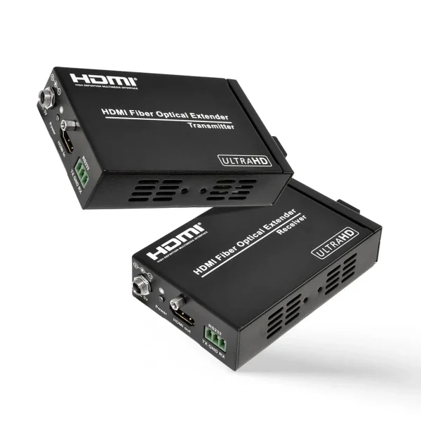 4K HDMI Extender Balun Over Fiber Optics Cable up to 1Km (3300 Feet), Supports IR, RS-232 (HDS-FO-K)