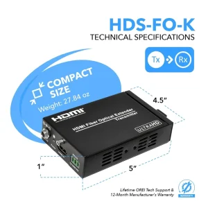 4K HDMI Extender Balun Over Fiber Optics Cable up to 1Km (3300 Feet), Supports IR, RS-232 (HDS-FO-K) - view 5