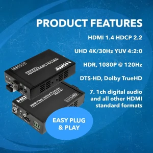 4K HDMI Extender Balun Over Fiber Optics Cable up to 1Km (3300 Feet), Supports IR, RS-232 (HDS-FO-K) - view 7