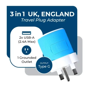 UK, Ireland Travel Adapter - 3 in 1 - 2 USB - Type G - Compact Design (U2U-7) - view 3