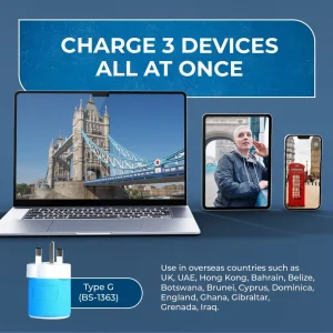 UK, Ireland Travel Adapter - 3 in 1 - 2 USB - Type G - Compact Design (U2U-7) - view 5