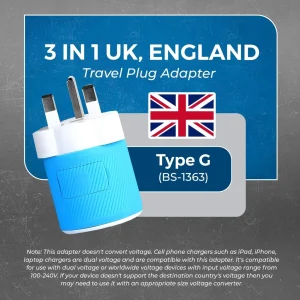 UK, Ireland Travel Adapter - 3 in 1 - 2 USB - Type G - Compact Design (U2U-7) - view 7