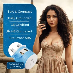 UK, Ireland Travel Adapter - 3 in 1 - 2 USB - Type G - Compact Design (U2U-7) - view 9