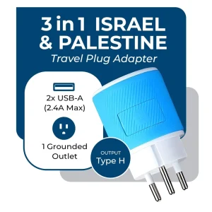 Palestine, Gaza, Israel Travel Adapter - 3 in 1 - 2 USB - Type H - Compact Design (U2U-14) - view 2