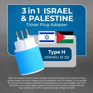 Palestine, Gaza, Israel Travel Adapter - 3 in 1 - 2 USB - Type H - Compact Design (U2U-14) - view 4