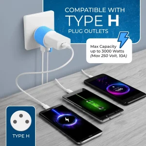 Palestine, Gaza, Israel Travel Adapter - 3 in 1 - 2 USB - Type H - Compact Design (U2U-14) - view 8