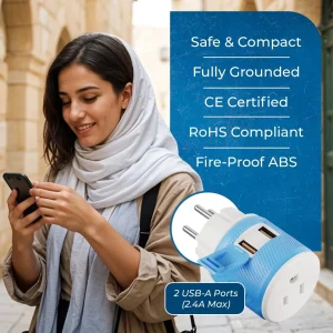 Palestine, Gaza, Israel Travel Adapter - 3 in 1 - 2 USB - Type H - Compact Design (U2U-14) - view 9