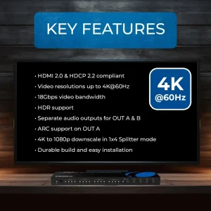 4K 4x4 HDMI™ Matrix with Downscaler and Audio Return Channel (UHD-404R) - view 9