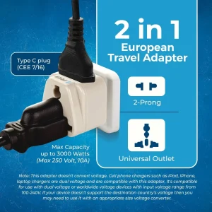 European Travel Adapter - 2 in 1 - Type C - Compact Design (DB-9C) - view 9